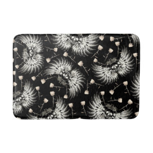 Tapis De Bain Romance gothique victorien Crâne aux ailes et rose