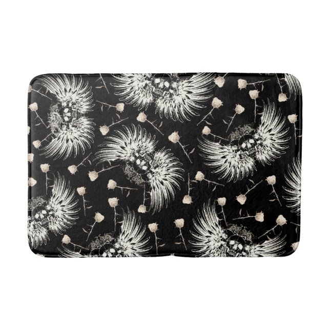 Tapis De Bain Romance gothique victorienne Ailes du crâne et ros (Devant)