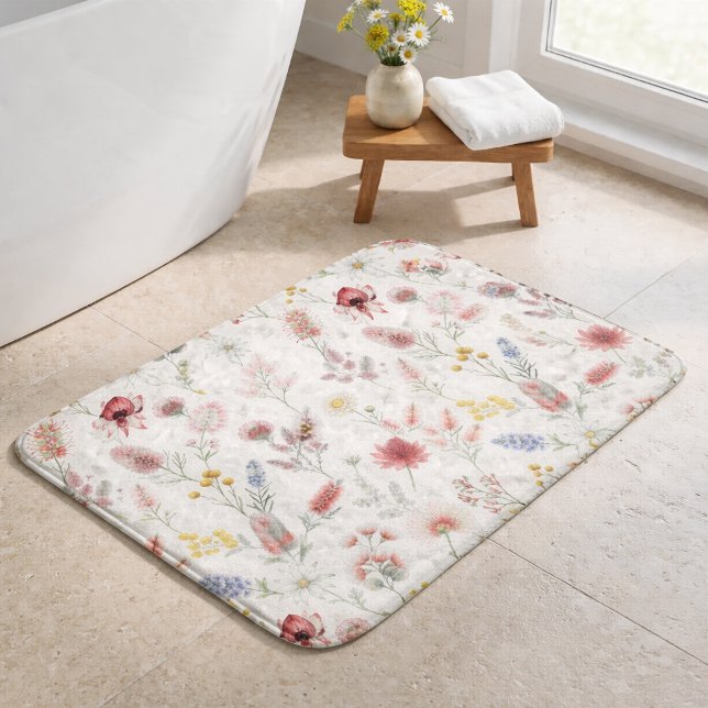 Tapis De Bain Romantic Pastel Watercolor Wildflowers (Créateur téléchargé)