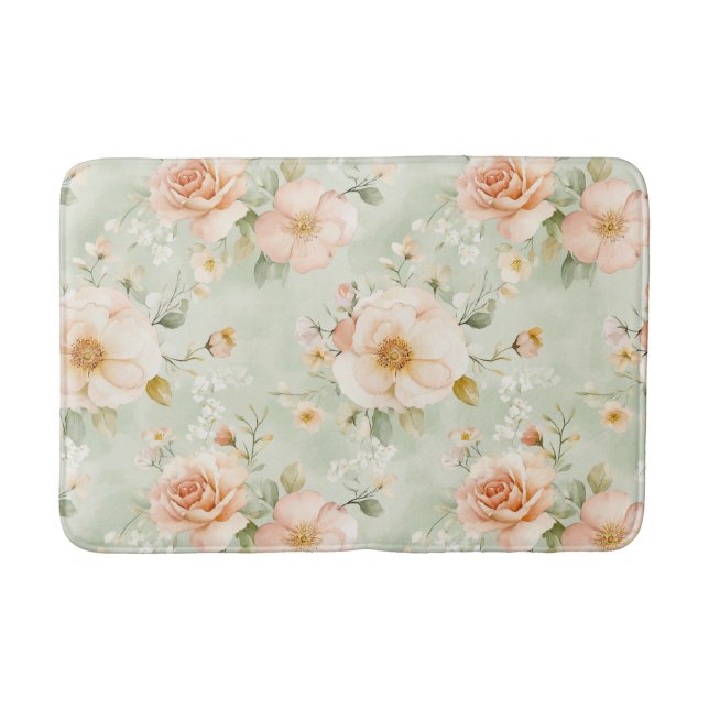 Tapis De Bain Romantic Peach Mint Pretty Roses Floral (Devant)