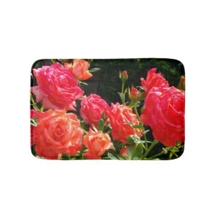Tapis De Bain Romantique corail orange rose photo florale