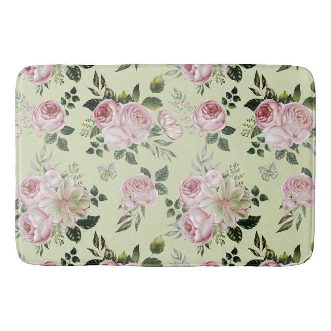 Tapis De Bain Romantique rose roses motif floral cottage shabby (Devant)