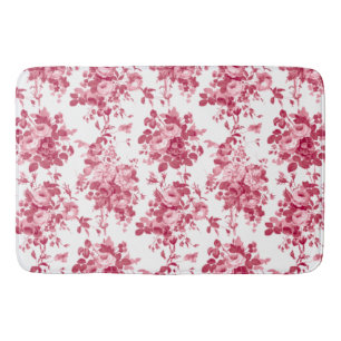 Tapis De Bain Romantique Vintage Rose-rose sur blanc