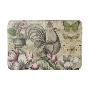 Tapis De Bain Rooster Garden Flower Papillon Art
