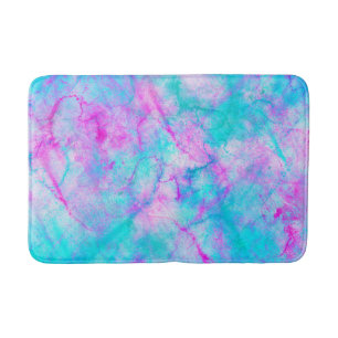 Tapis De Bain Rose Barbe à Papa et Lavis à l'Aquarelle Bleu