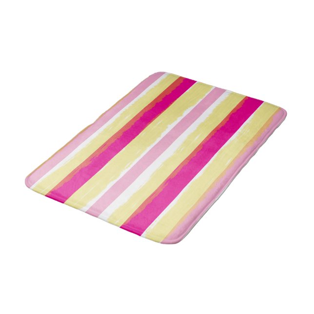 Tapis De Bain Rose Blanc Jaune Rayures d'Été (Angle)