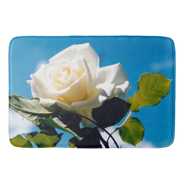 Tapis De Bain Rose blanche sous ciel bleu (Devant)