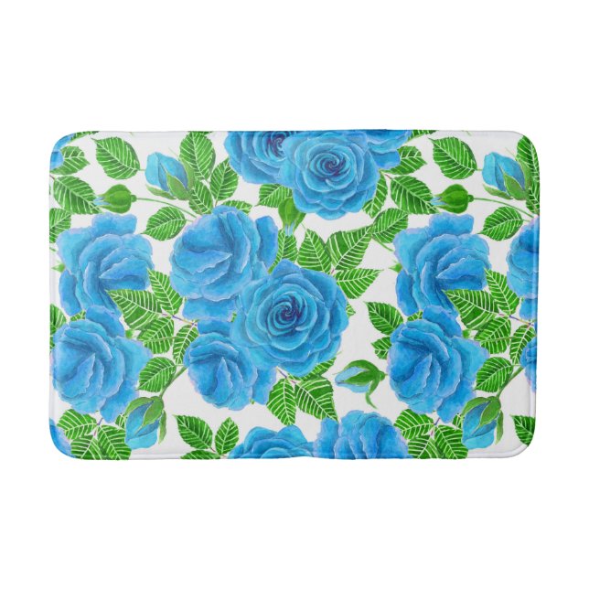 Tapis De Bain Rose bleu aquarelle motif transparent (Devant)