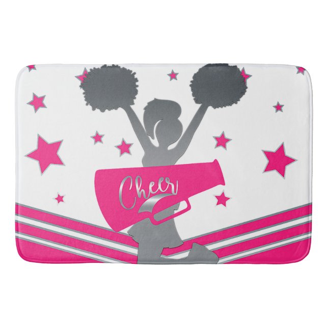 Tapis De Bain Rose Chaud Blanc Étoiles Argent Cheer Cheer-leadin (Devant)
