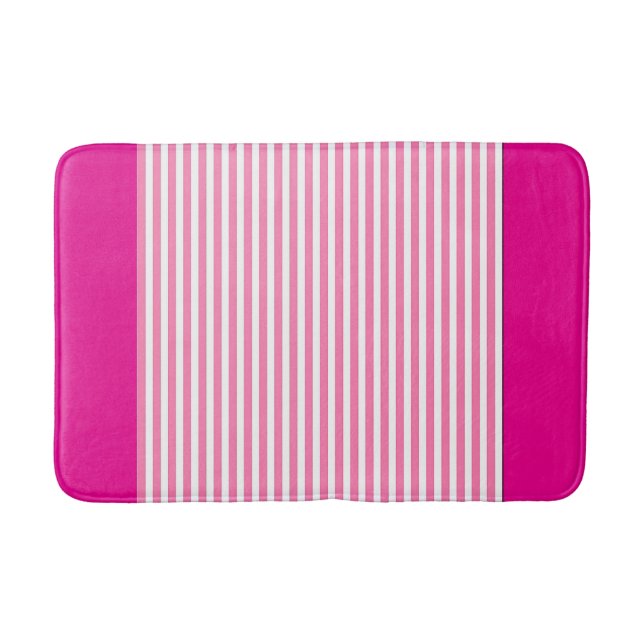 Tapis De Bain Rose Chaud Rayures Roses (Devant)