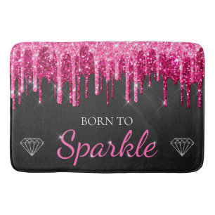 Tapis De Bain Rose Chaude Glam Débordant de Paillettes Née Pour