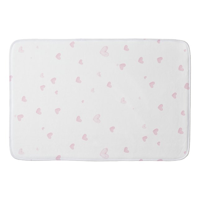 Tapis De Bain Rose Coeur Motif Fille Romantique Aquarelle (Devant)