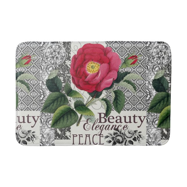 Tapis De Bain Rose Damask Joli Floral Antique (Devant)