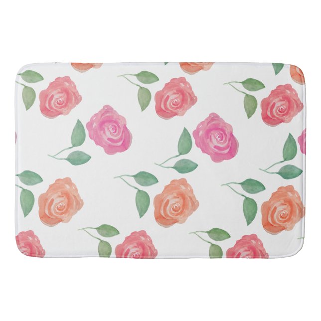 Tapis De Bain Rose d'aquarelle florale (Devant)