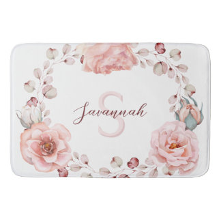 Tapis De Bain Rose d'aquarelle Wreath personnalisée | BLANCHE