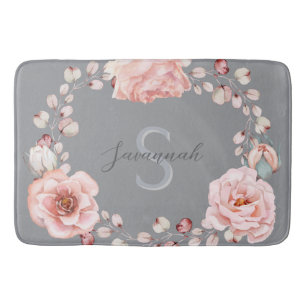 Tapis De Bain Rose d'aquarelle Wreath personnalisée Gray