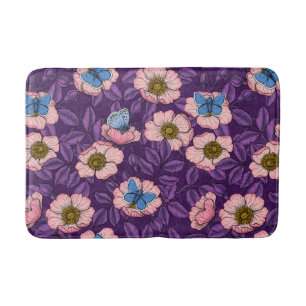 Tapis De Bain Rose de chien et papillons en rose et violet