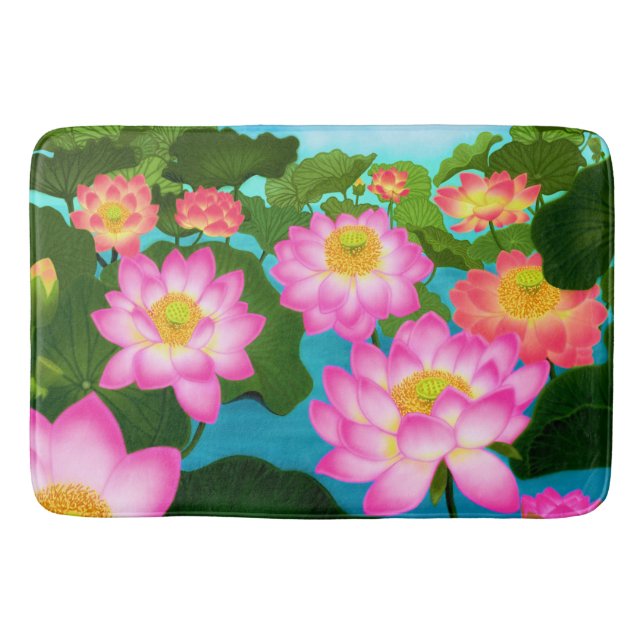 Tapis de bain rose de jardin de nénuphar de Lotus (Devant)