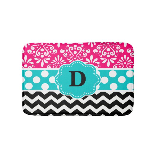 Tapis de bain rose de monogramme de Chevron de (Devant)