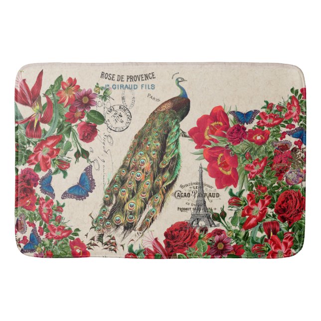Tapis de bain rose de Paris de fleur d'oiseau (Devant)