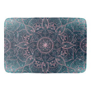 Tapis De Bain Rose élégant Gold Mandala Blue Nebula Stars