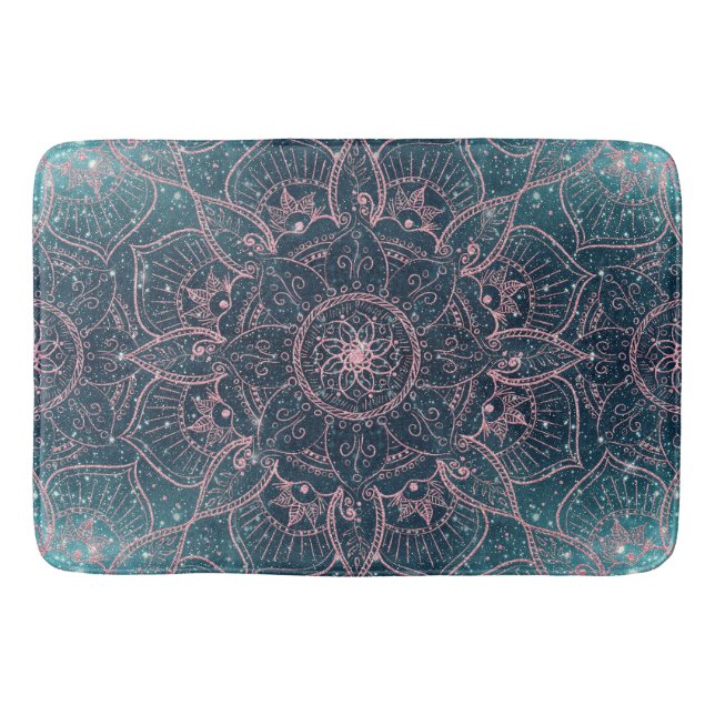 Tapis De Bain Rose élégant Gold Mandala Blue Nebula Stars (Devant)