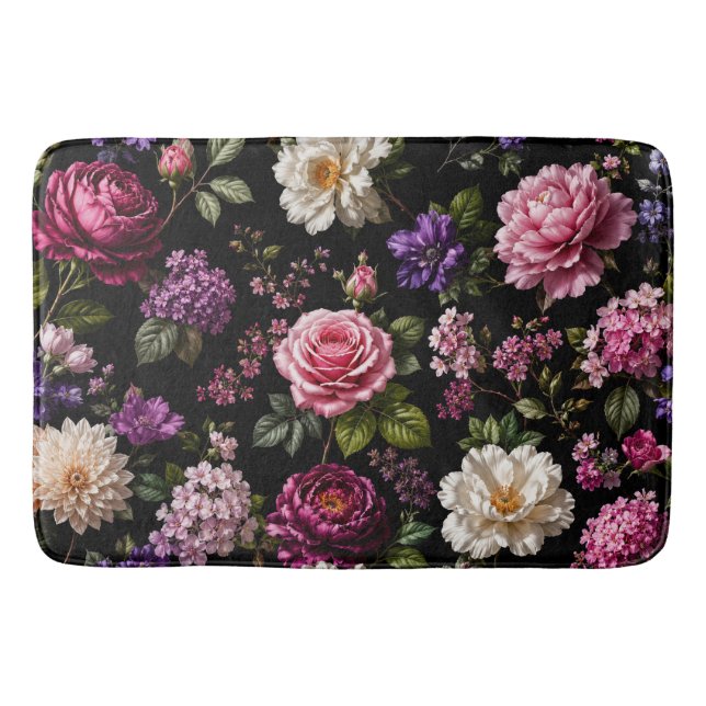 Tapis de bain Rose en Velours Noir (Devant)