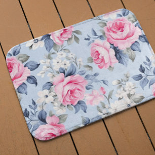 Tapis De Bain Rose esthétique roses fleurs blanches motif