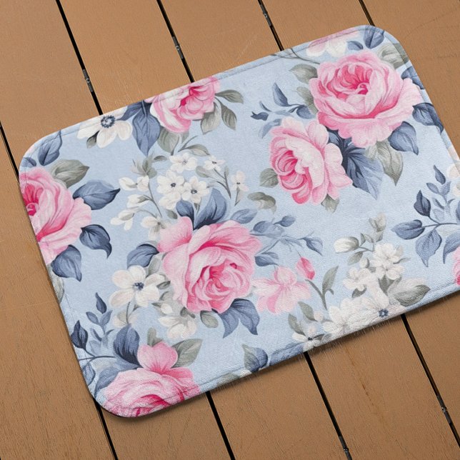 Tapis De Bain Rose esthétique roses fleurs blanches motif (Créateur téléchargé)