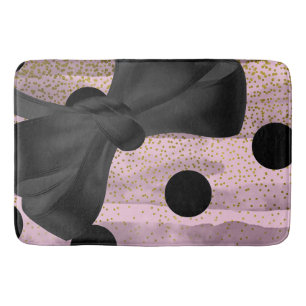 Tapis De Bain Rose et Or Noir pois Chic Nœud Tendance Glamour