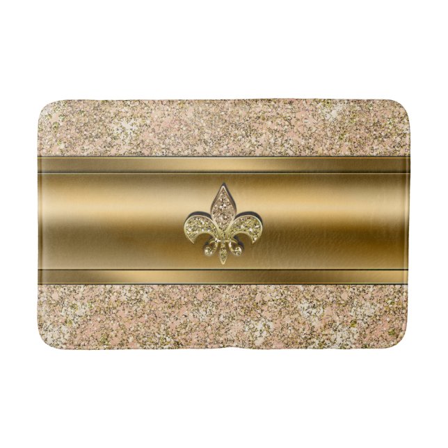 Tapis De Bain Rose et or pailleté Fleur de lis Chic (Devant)