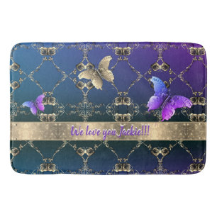 Tapis De Bain Rose et papillon Mat de bain orné avec texte