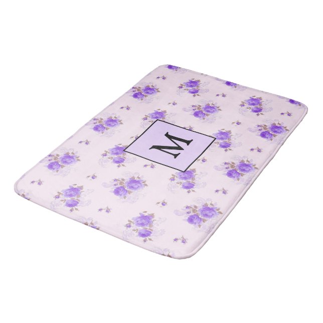 Tapis De Bain Rose floral moderne violet (Angle)
