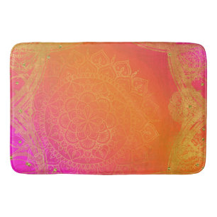 Tapis De Bain Rose Fuchsia Orange & Or Mandala Glamour