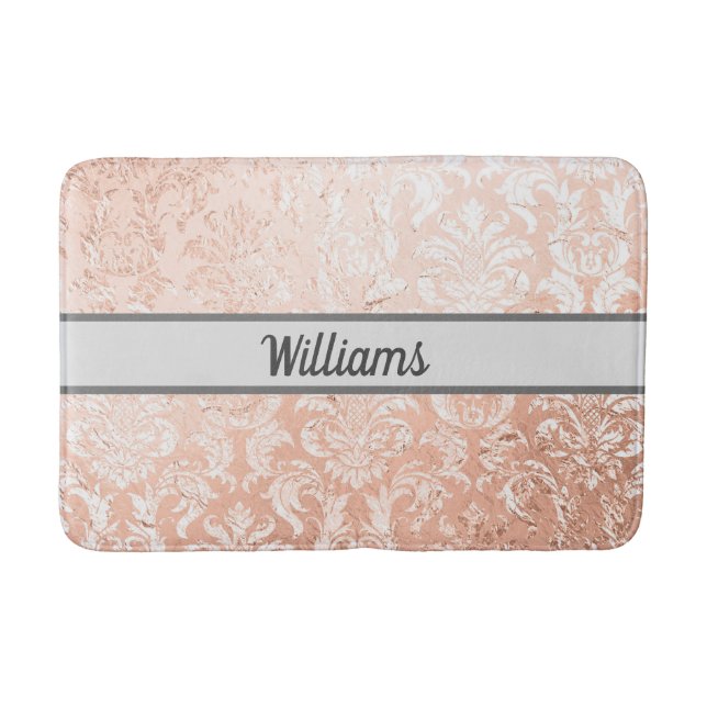 Tapis De Bain Rose Gold Damassé Monogrammé  (Devant)