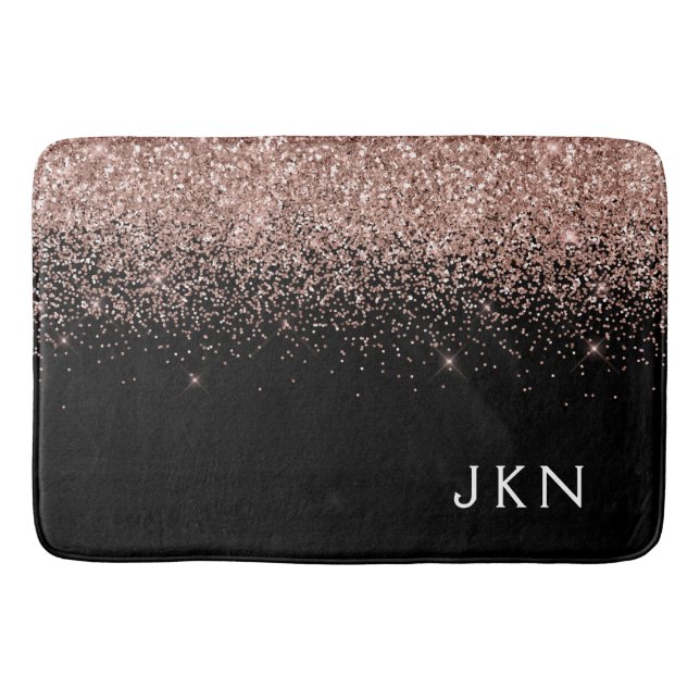 Tapis De Bain Rose Gold Fard Rose Paillettes Monogramme Initiale (Devant)