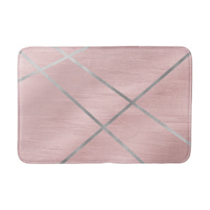 Tapis De Bain Rose Gold Foncé Rose & Lignes Argentées