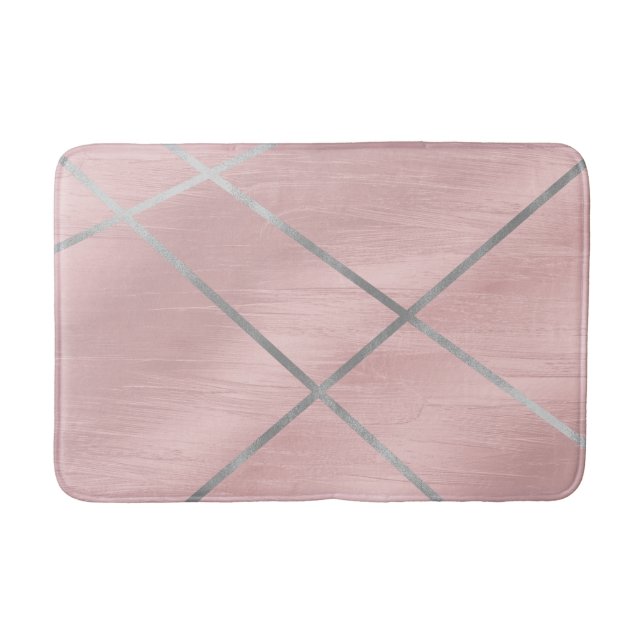 Tapis De Bain Rose Gold Foncé Rose & Lignes Argentées (Devant)