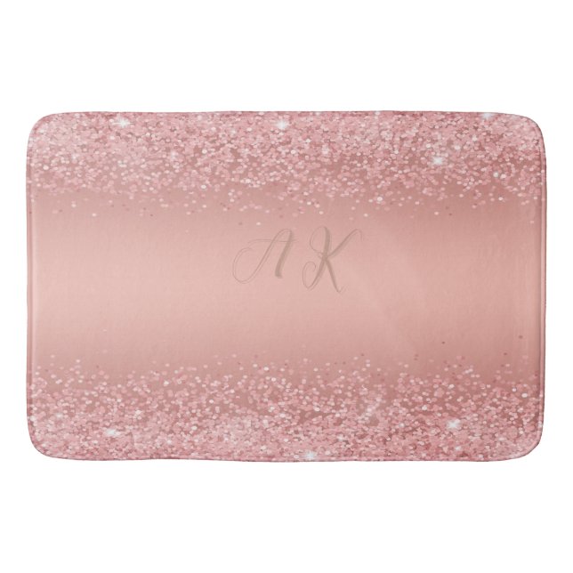 Tapis De Bain Rose Gold Luxe Élégant Monogramme Brillance  (Devant)
