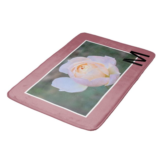 Tapis De Bain Rose Gold Monogramme Rose Jaune Pink (Angle)