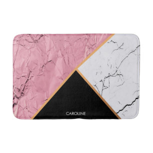 Tapis De Bain Rose Gold Noir et Motif Marbre blanc
