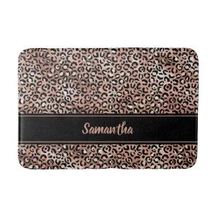 Tapis De Bain Rose Gold Noir Imprimé Léopard Personnalisé Chic