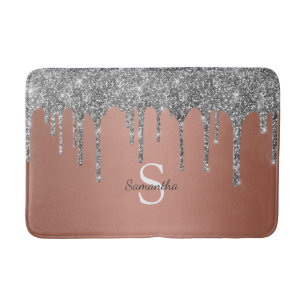 Tapis De Bain Rose Gold Parties scintillant d'argent  Monogramme