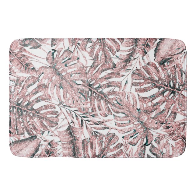 Tapis De Bain Rose Gold Parties scintillant Tropical Palm Feuill (Devant)