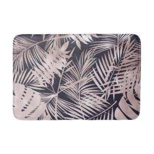 Tapis De Bain Rose Gold Pink Dark Tropical Palm Tree Leaves