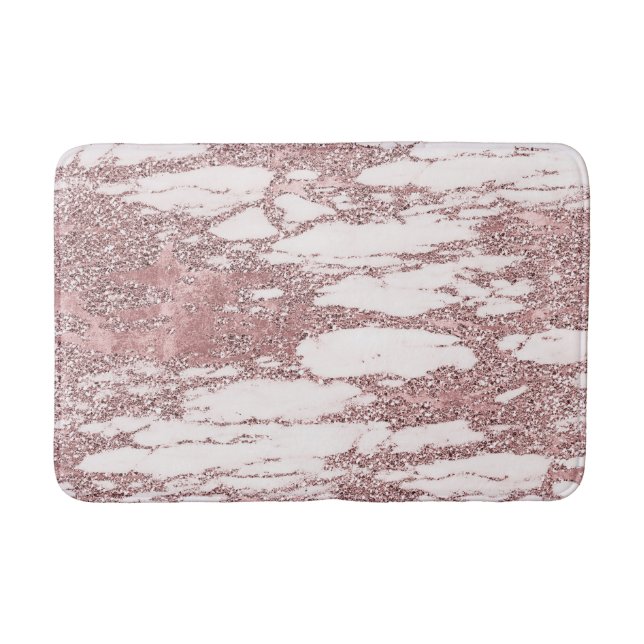 Tapis De Bain Rose Gold Rose Pailleté Marbre Pailletant Glamour  (Devant)