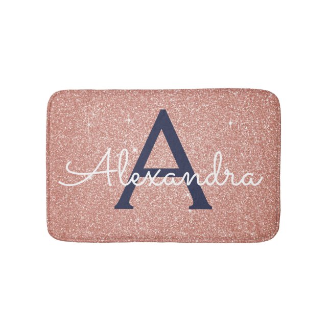 Tapis De Bain Rose Gold Sparkle Parties scintillant Monogramme N (Devant)