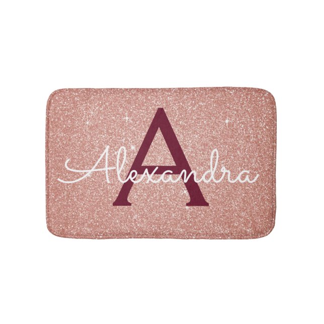 Tapis De Bain Rose Gold Sparkle Parties scintillant Monogramme N (Devant)