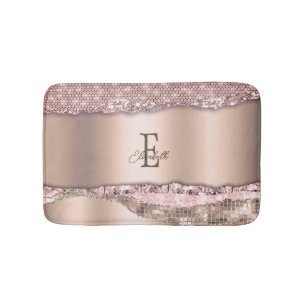 Tapis De Bain Rose Gold Tendance Diamants Paillettes Monogramme