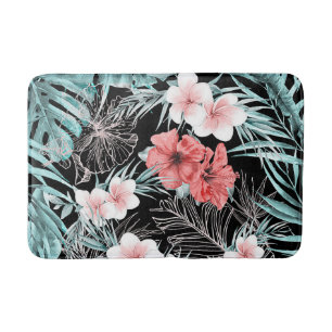 Tapis De Bain Rose Gold Tropical Botanique Île Paradis Chic